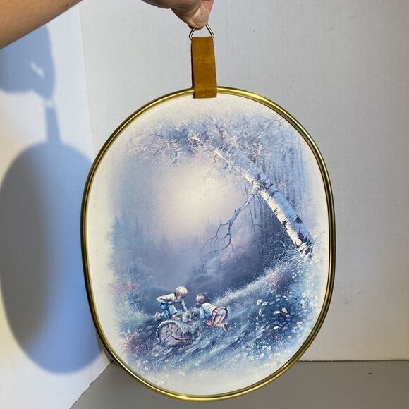 Vintage Pastel Boy Girl Countryside Prints Boho Gallery Wall Oval Gold Frames - Picture 1 of 8